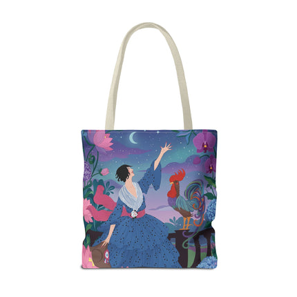 🌙🐓 The Lady Of The Moonlit Rooster Garden Tote Bag – Art Deco Floral Fantasy