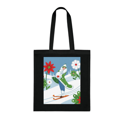🎿🌺 The Winter Garden Skier Cotton Tote Bag – Colorful Winter Adventure