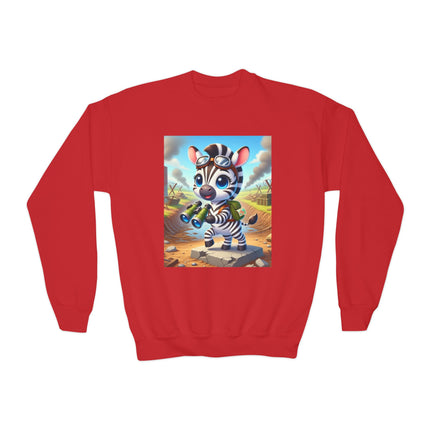 Zebra Lookout Youth Crewneck Sweatshirt – Adventure, Curiosity & Explorer Spirit