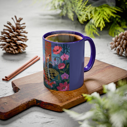 The Lady And The Midnight Birdcage Colorful Mugs – Art Deco Botanical Elegance
