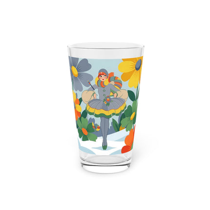 ❄️🌼 The Winter Flower Wanderer Pint Glass – Colorful Art Deco Snow Fantasy