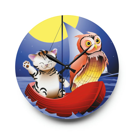 Embarking on a Moonlit Journey Acrylic Wall Clock, Round and Square