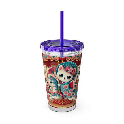 Geisha Kitten's Enchanted Carousel Ride Sunsplash Tumbler with Straw, 16oz