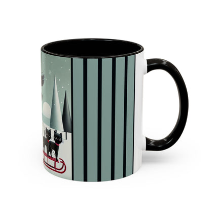 Red Sled & Curious Cats Colorful Mugs (11oz, 15oz)