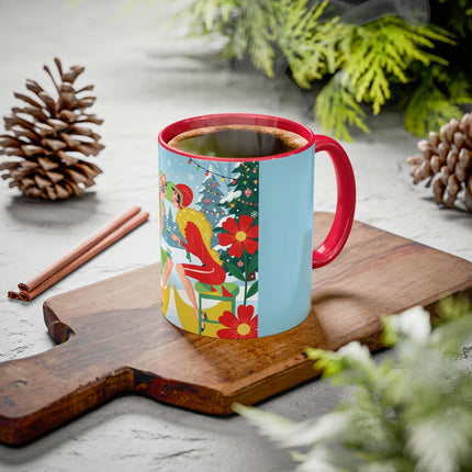 ☕🎄 Christmas Tea In The Snow Garden Colorful Mug – Art Deco Holiday Friendship