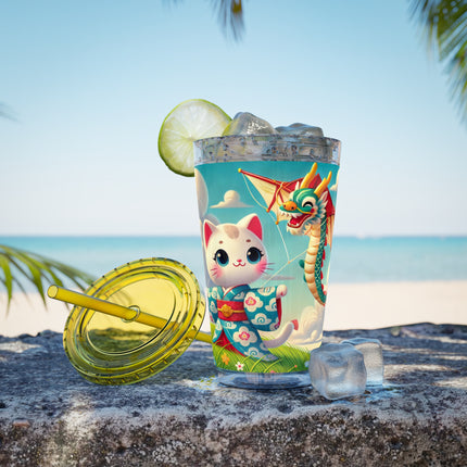 Geisha Kitten and the Dragon Kite Sunsplash Tumbler with Straw, 16oz