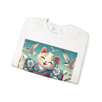 Geisha Kitten by the Seaside Heavy Blend™ Crewneck Sweatshirt