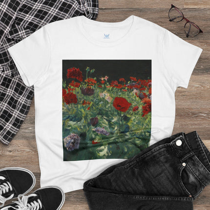 Poppies (A Study of Poppies for Carnation, Lily, Lily, Rose) by John Singer Sargent Women's Midweight Cotton Tee