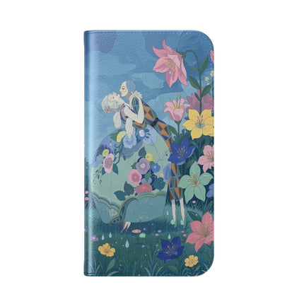 🌸💙 The Lovers In The Enchanted Garden Flip Case – Art Deco Floral Romance