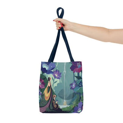 💧🌺 The Lady Of The Enchanted Fountain Tote Bag – Art Deco Garden Fantasy