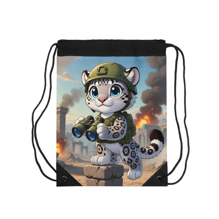 The Snow Leopard Lookout Drawstring Bag – Adventure, Curiosity & Fearless Style
