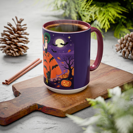 🎃🌕 The Pumpkin Moon Enchantress Colorful Mug – Elegant Halloween Masquerade