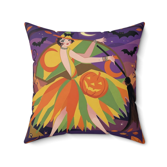 🎃🧙 The Witch Of Jack-O'-Lantern Hollow Square Pillow – Whimsical Halloween Charm