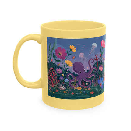 🐠🌸 The Lady Of The Underwater Flower Garden Ceramic Mug – Art Deco Aquatic Whimsy