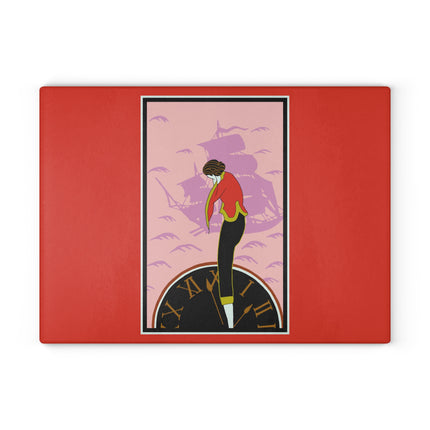 Woman Waiting for her Beloved at 1:59 Glass Cutting Board