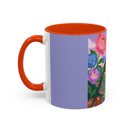 The Lady And The Crimson Birdcage Colorful Mugs – Art Deco Tropical Garden Elegance