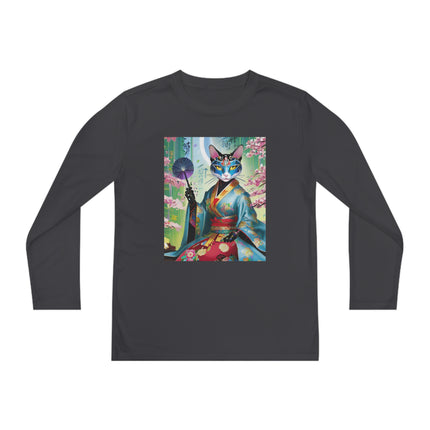 Cyberpunk Geisha Youth Long Sleeve Competitor Tee – Neon Elegance & Futuristic Fantasy
