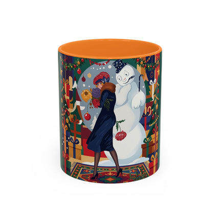 ☃️🎄 The Snowman's Christmas Companion Colorful Mug – Art Deco Holiday Fantasy