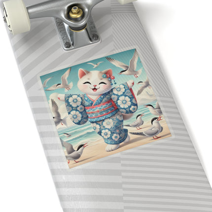 Geisha Kitten by the Seaside Kiss-Cut Stickers (4 Sizes)