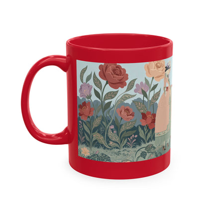 🐈🥾 The Lady & Puss In Boots In The Flower Garden Ceramic Mug – Art Deco Storybook Whimsy
