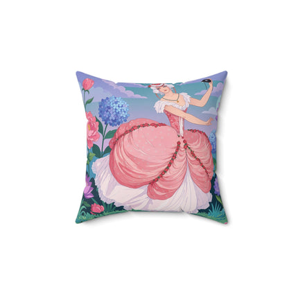 🎭🌸 The Lady Of The Secret Masquerade Square Pillow – Art Deco Garden Fantasy