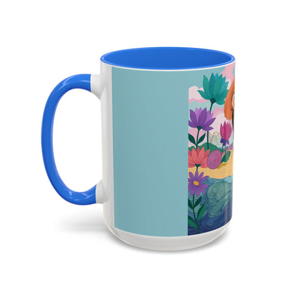 The Lady Of The Coral Parasol Colorful Mugs – Art Deco Coastal Elegance