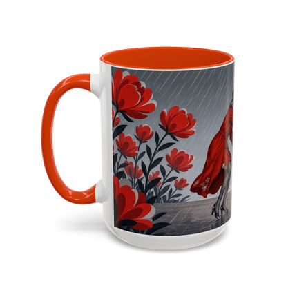 ☔🌹 The Scarlet Rainstorm Promenade Colorful Mug – Art Deco Motoring Elegance