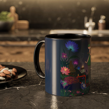 Moonlit Incense Ceremony Colorful Mugs – Art Deco Meditation Garden