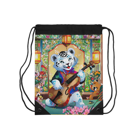 Melodies of the Snow Lion Cub Drawstring Bag