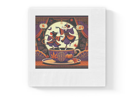 Theatrical Halloween Kabuki Mice White Coined Napkins
