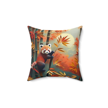 Red Panda at an Autumn Spun Polyester Square Pillow
