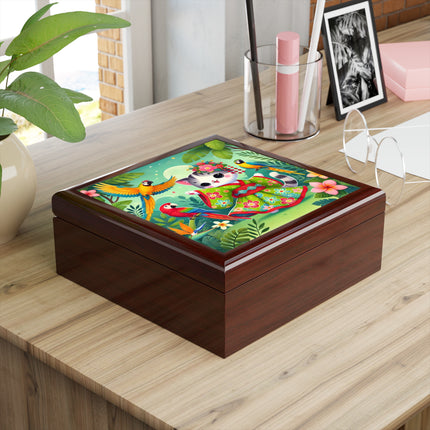 Parrot Dance of the Geisha Kitten Jewelry Box