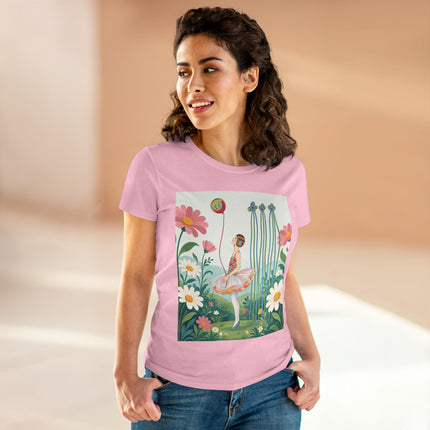 🌼🎈 The Garden Balloon Dancer Cotton Tee – Art Deco Floral Whimsy