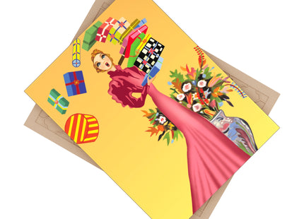 Elegant Holiday Woman with Gifts Ceramic Tile
