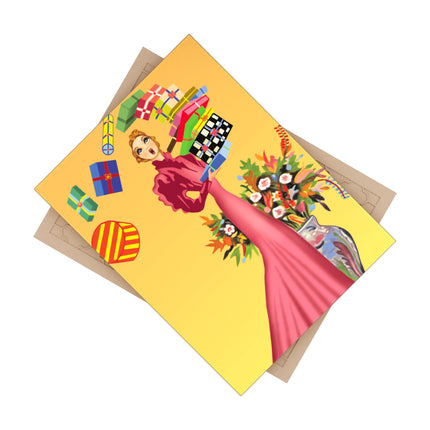 Elegant Holiday Woman with Gifts Ceramic Tile