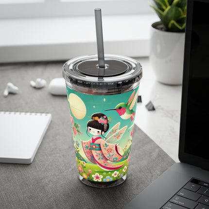 Geisha Fairy and the Hummingbird Blossom Sunsplash Tumbler with Straw, 16oz