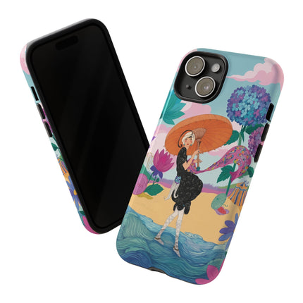 🌊☂️ The Lady Of The Flowered Seashore Phone Case – Art Deco Seaside Fashion