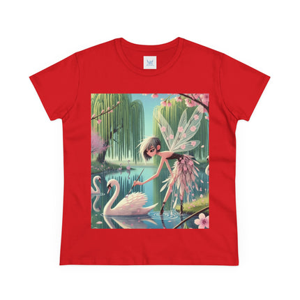 A Fairy Painting a Swan Cotton Tee