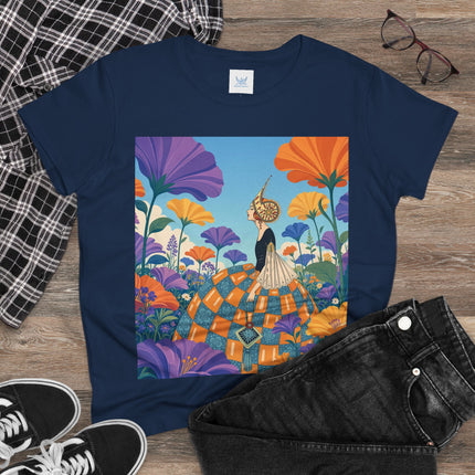 🌺🧡 The Lady Of The Golden Garden Cotton Tee – Art Deco Fashion Fantasy
