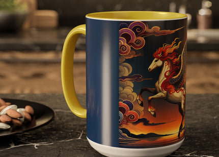 Flame-Winged Horse at Sunset Colorful Mugs (11oz, 15oz)
