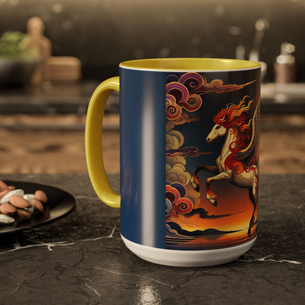 Flame-Winged Horse at Sunset Colorful Mugs (11oz, 15oz)
