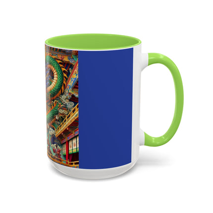 Tibetan Dragon Over Kabuki Duel Colorful Mugs (11oz, 15oz)