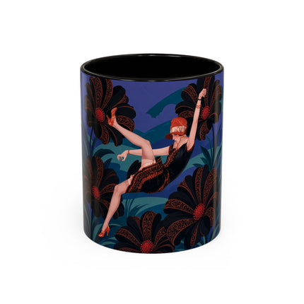 🖤🌺 The Midnight Floral Acrobat Colorful Mug – Art Deco Fashion Whimsy