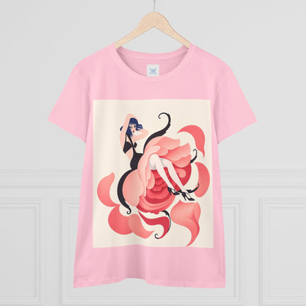🌹🖤 The Lady Of The Blushing Rose Cotton Tee – Art Deco Fashion Illustration