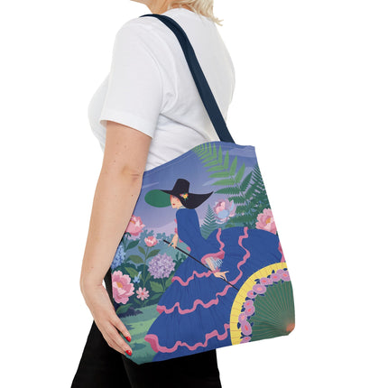 🌸💙 The Lady Of The Blue Garden Promenade Tote Bag – Art Deco Floral Fashion