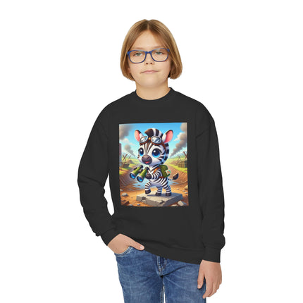 Zebra Lookout Youth Crewneck Sweatshirt – Adventure, Curiosity & Explorer Spirit