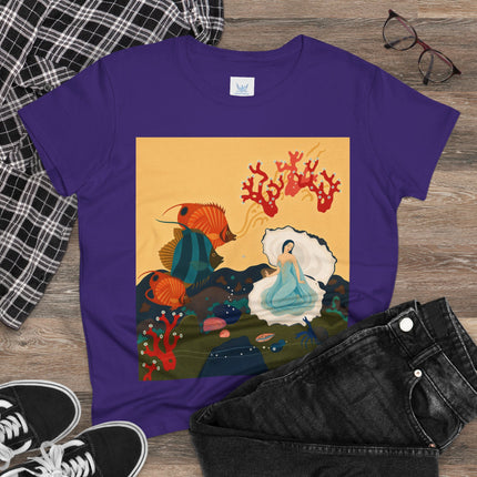 🐚🪸 The Lady Of The Coral Reef Cotton Tee – Art Deco Ocean Fantasy