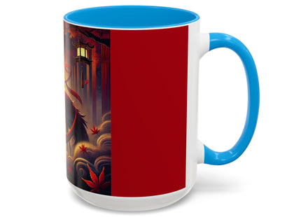 Regal Crimson Crane in the Autumn Mist Colorful Mugs (11oz, 15oz)