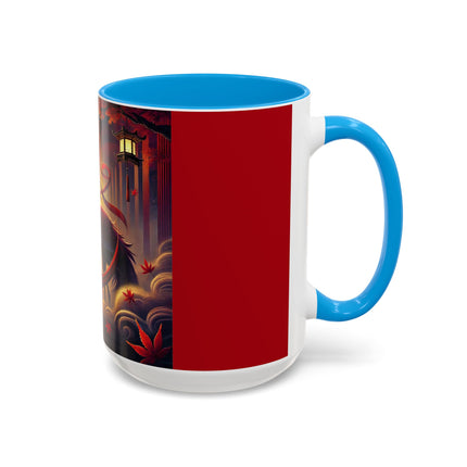 Regal Crimson Crane in the Autumn Mist Colorful Mugs (11oz, 15oz)