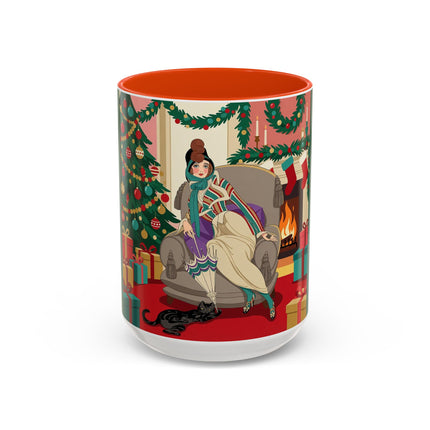 🖤🔥 The Lady Of The Christmas Hearth Colorful Mug – Art Deco Holiday Elegance